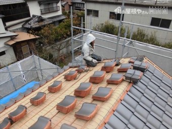 備前市 屋根瓦葺き替え 棟工事