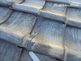 岡山北区 雨漏り点検 割れ瓦コーキング