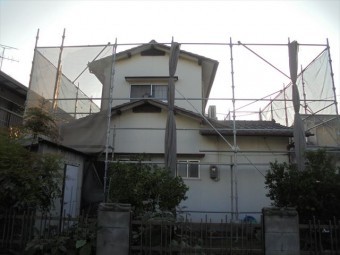 岡山市南区 瓦屋根葺き替え工事 養生足場