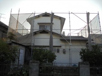岡山市南区 瓦屋根葺き替え工事 養生足場