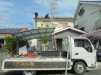 岡山市北区 瓦葺き替え 太陽光システム取り外し