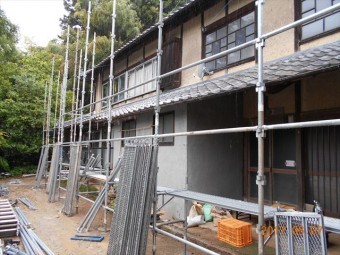 岡山県久米南町 屋根工事 屋根リフォーム 養生足場設置