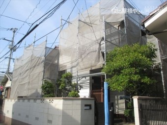 岡山市北区 外壁塗装 養生足場