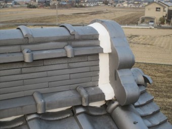 倉敷市 屋根瓦漆喰入れ替え工事 完成した漆喰