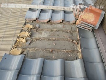 岡山市南区 瓦屋根補修工事 1階漆喰入れ替え工事