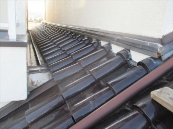 倉敷市 1階の屋根修理棟の漆喰入れ直し