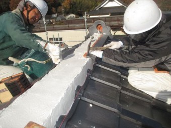 備前市 屋根瓦葺き替え 棟工事