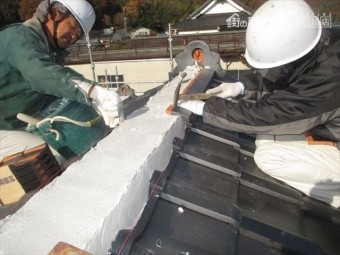 備前市 屋根瓦葺き替え 棟工事