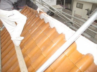 岡山市南区 屋根瓦修理 棟解体組み立て 7寸丸取付け
