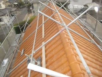 岡山市南区 屋根瓦修理 棟解体組み立て 7寸丸取付け
