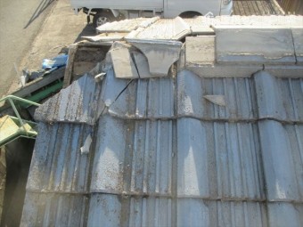 倉敷市 屋根修理 棟瓦補修工事 割れ瓦