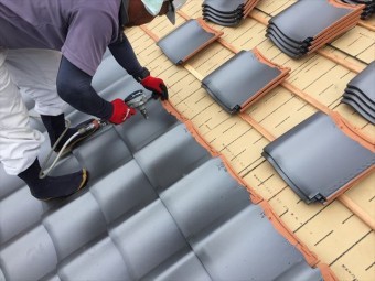 岡山市北区 屋根工事 屋根リフォーム 瓦釘打ち
