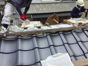 岡山市北区 屋根葺き替え工事 棟施工