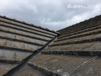 瀬戸内市 瓦屋根葺き替え工事 カバー工法 屋根点検 コケ繁殖