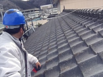 新見市 屋根瓦吹き替えの点検です。