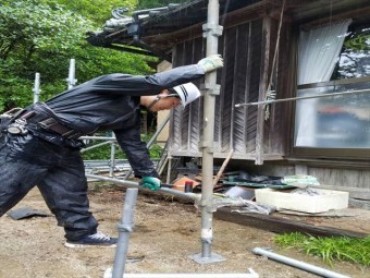 岡山県久米南町 屋根工事 屋根リフォーム 養生足場設置