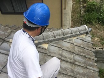 赤磐市 屋根工事 雨漏り修理 隅棟積み直し