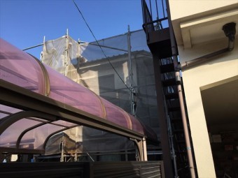 岡山市北区 屋根工事 養生足場設置