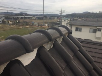 倉敷市 屋根修理棟丸瓦の補修瓦をもどしました。