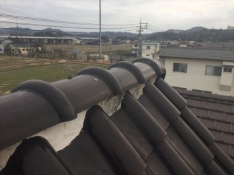 倉敷市 屋根修理棟丸瓦の補修瓦をもどしました。