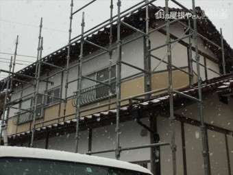 津山市 棟積み直し 養生足場