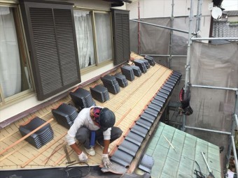 岡山市南区 屋根工事 雨漏り修理 軒瓦取付け