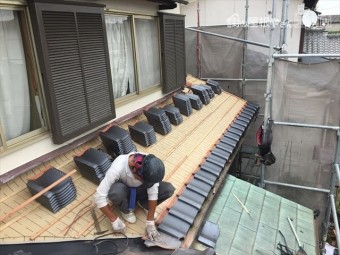 岡山市南区 屋根工事 雨漏り修理 軒瓦取付け