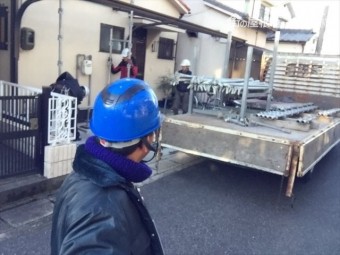 岡山市北区 屋根瓦葺き替え工事 養生足場