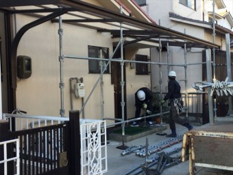 岡山市北区 屋根瓦葺き替え工事 養生足場