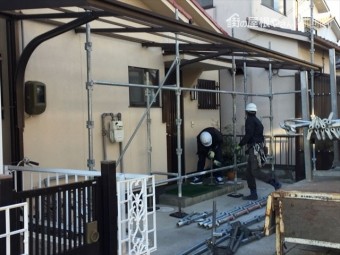 岡山市北区 屋根瓦葺き替え工事 養生足場