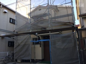 岡山市北区 屋根瓦葺き替え工事 養生足場