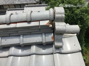 赤磐市で雨漏り修理 鬼のところの漆喰欠落