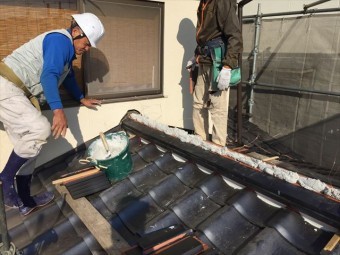 岡山市北区 屋根瓦葺き替え工事 棟施工