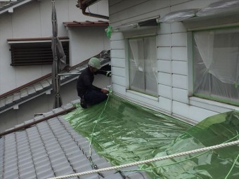 岡山市北区 外壁塗装 瓦養生
