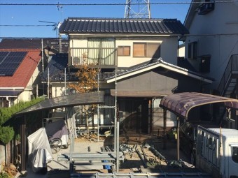 岡山市北区 屋根工事 養生足場設置
