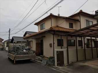 岡山市南区 屋根瓦葺き替え工事 養生足場