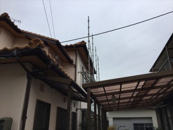 岡山市南区 屋根瓦葺き替え工事 養生足場