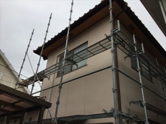 岡山市南区 屋根瓦葺き替え工事 養生足場