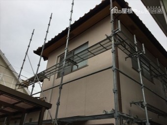 岡山市南区 屋根瓦葺き替え工事 養生足場
