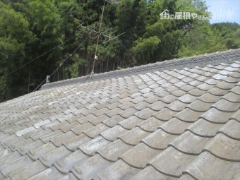 岡山県久米南町 屋根工事 セメント瓦 屋根にアンテナがあります