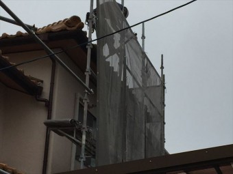 岡山市南区 屋根瓦葺き替え工事 養生足場