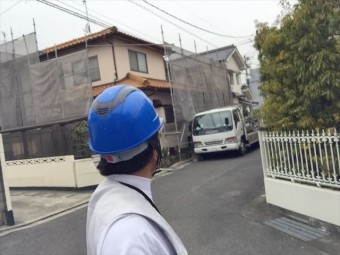 岡山市南区 屋根瓦葺き替え工事 養生足場