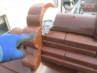 岡山市北区 割れ瓦補修工事 屋根点検