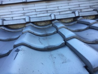 倉敷市 屋根瓦漆喰入れ替え工事 点検の模様