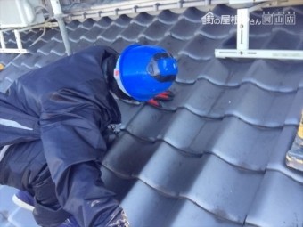 倉敷市 屋根瓦漆喰入れ替え工事 点検の模様