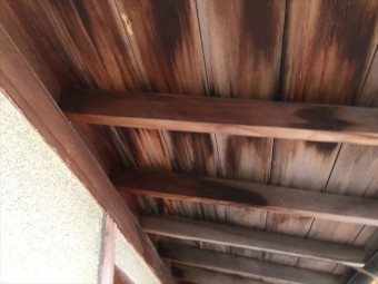 岡山市北区 雨漏り修理 野地板に雨漏り跡が