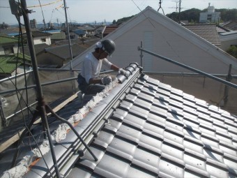 岡山市南区 屋根工事 屋根リフォーム 大屋ね本棟5寸丸施工