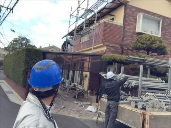 岡山南区 屋根工事 屋根足場設置