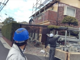 岡山南区 屋根工事 屋根足場設置