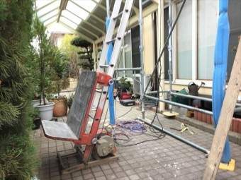 岡山市南区 屋根瓦修理 棟解体組み立て 瓦揚げ機セット